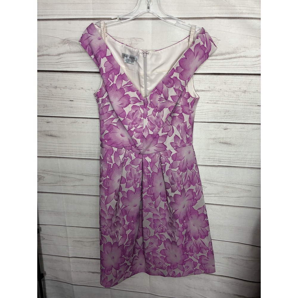 Kay Unger New‎ York Floral Jacquard Off Shoulder Cocktail Dress Purple White 8